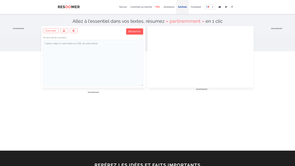 Resoomer | Résumeur pour faire un résumé de texte automatique en ligne