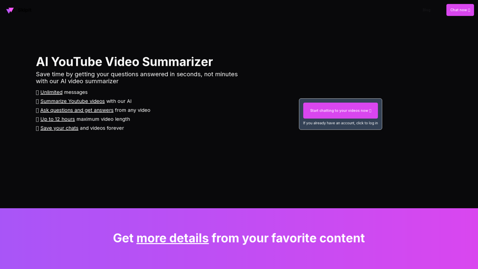 Skipit - AI-Powered YouTube Video Summarizer - Instant Summaries