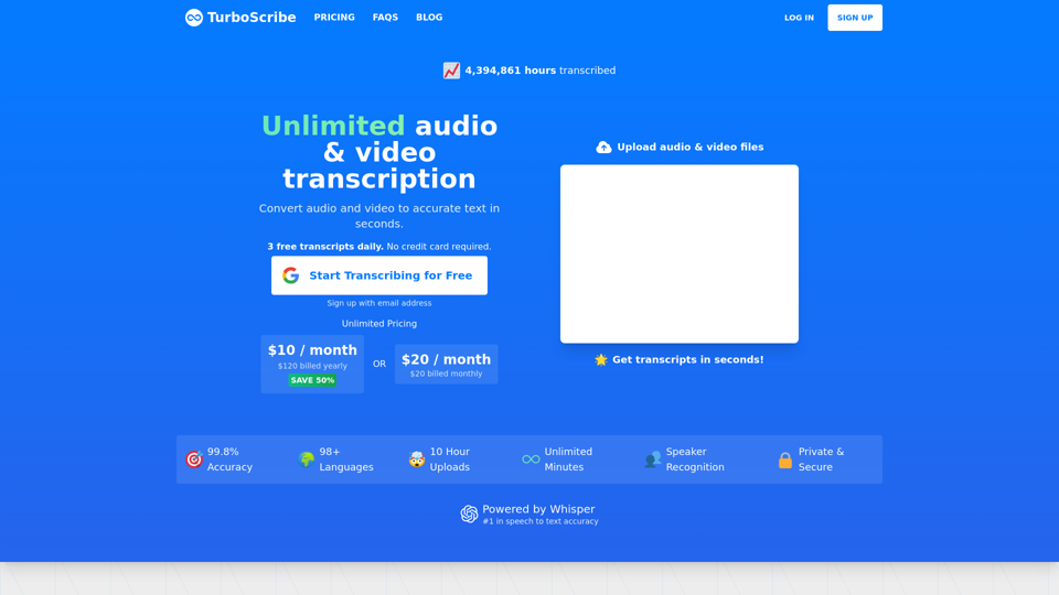 TurboScribe: Transcribe Audio and Video to Text