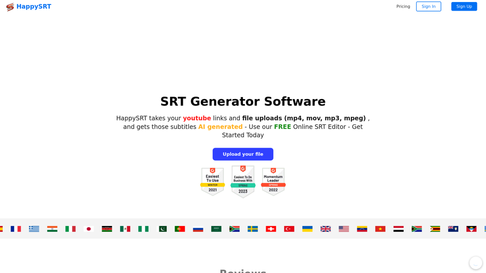 HappySRT | Generate Subtitles & Edit SRT Online Free