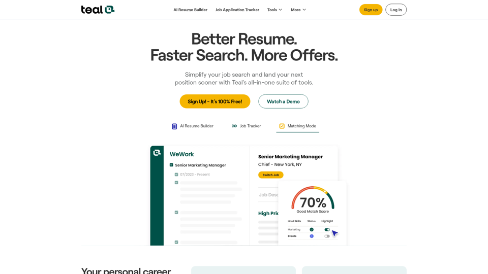 Teal: AI Powered Tools to Grow Your Career. AI Resume Builder, Job Application Tracker, AI Interview Agent, and More.