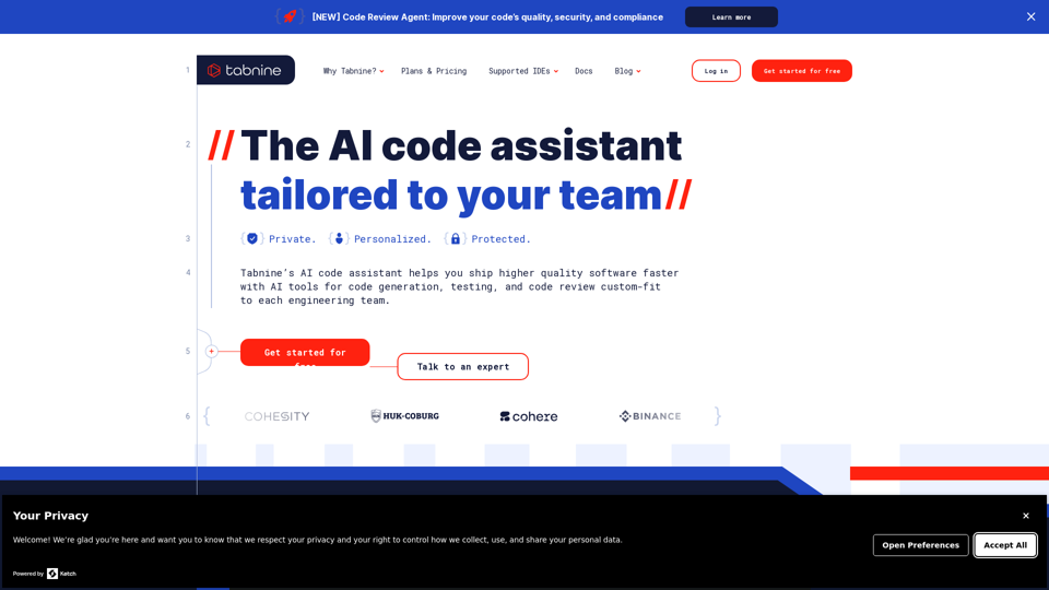 Tabnine AI Code Assistant | private, personalized, protected