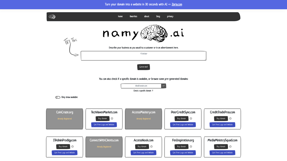 Namy.ai: The Domain Generator that's actually good.