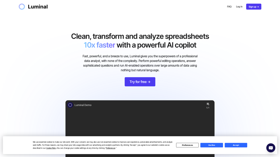 Luminal: Clean, transform and analyze spreadsheets 10x faster with a powerful AI copilot.