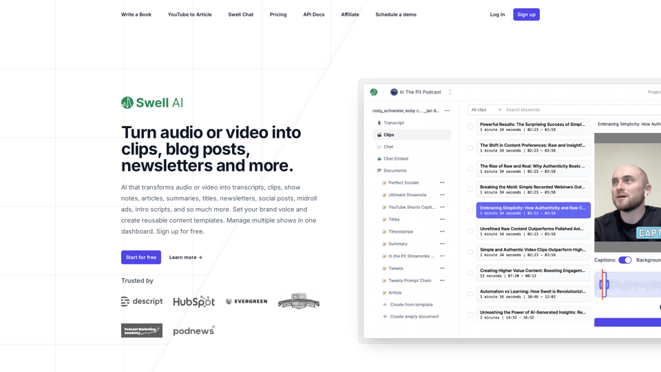 Swell AI | Repurpose Audio or Video Content for Every Marketing Channel