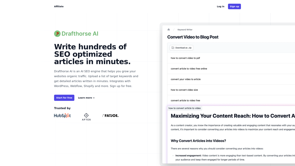 Drafthorse AI: Write hundreds of SEO optimized articles in minutes