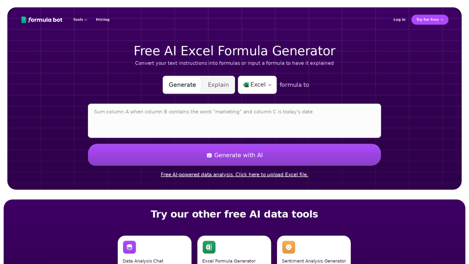 Free AI Excel Formula Generator - No Signup Required!